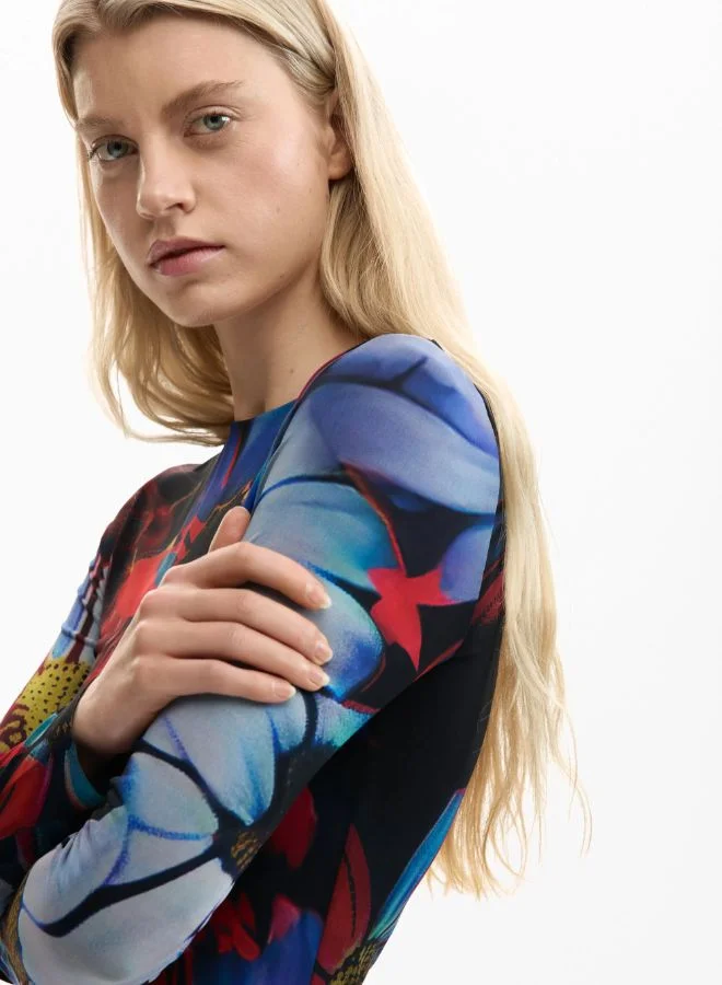 DESIGUAL red and blue floral print Asymmetric printed dress for Women | Best Price UAE